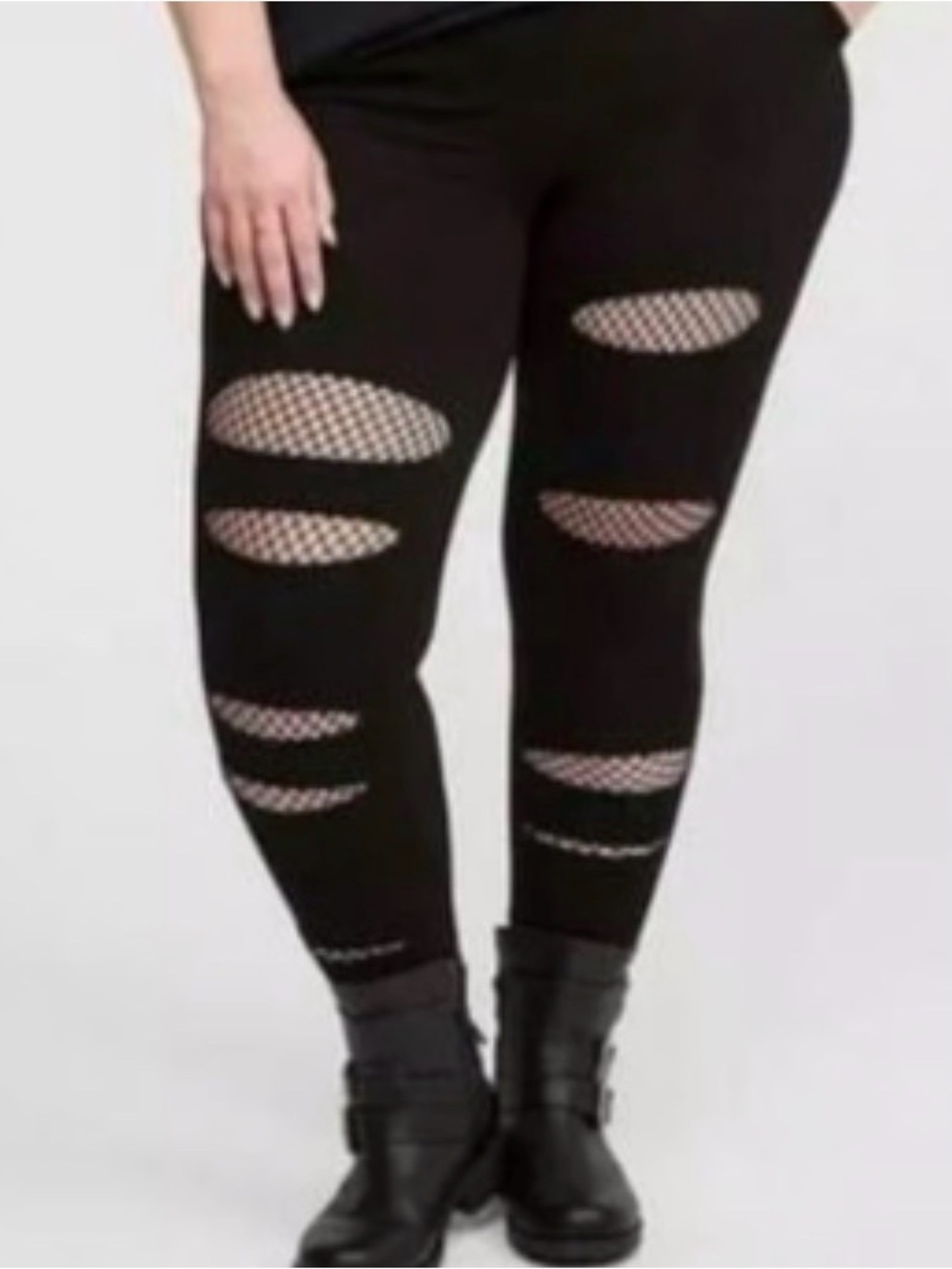 torrid Black Ripped Fishnet Panel Leggings